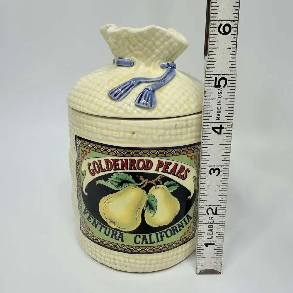Vintage Hearth Home Goldenrod Pears Burlap Sack Kitchen Canister Jar 8